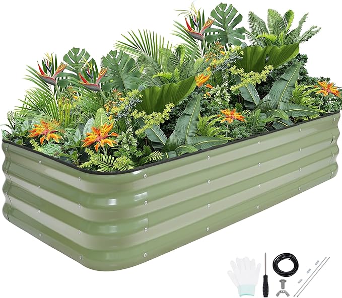 G GOOD GAIN 4-in-1 Adjustable Raised Garden Bed Kit | Galvanized Planter Boxes for Vegetables, Flowers | 12" Tall, Multiple Sizes (5x3x1ft, 4x4x1ft, 6x2x1ft, 7x1x1ft) | Outdoor Metal Raised Bed, Green-Ruum Studio Home
