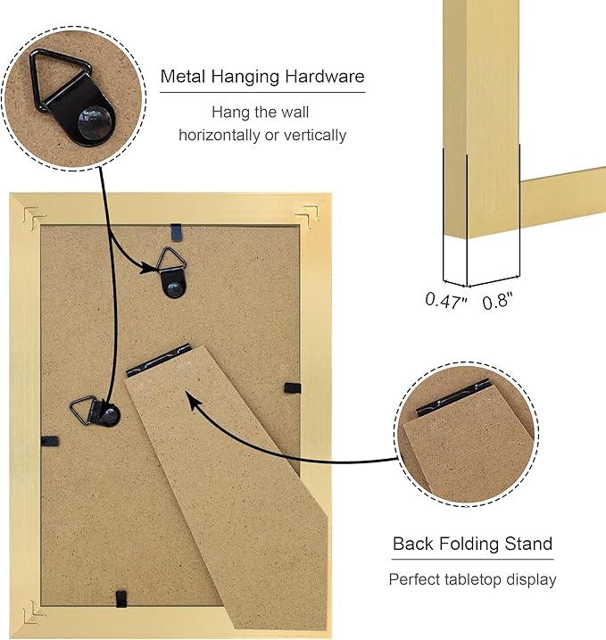 4x6 Picture Frame Set of 4, 4 x 6 Wood Photo Frames with Mat for 3.5x5, Wooden Frame with Real Glass Cover for Wall and Tabletop Display,Gold-Ruum Studio Home