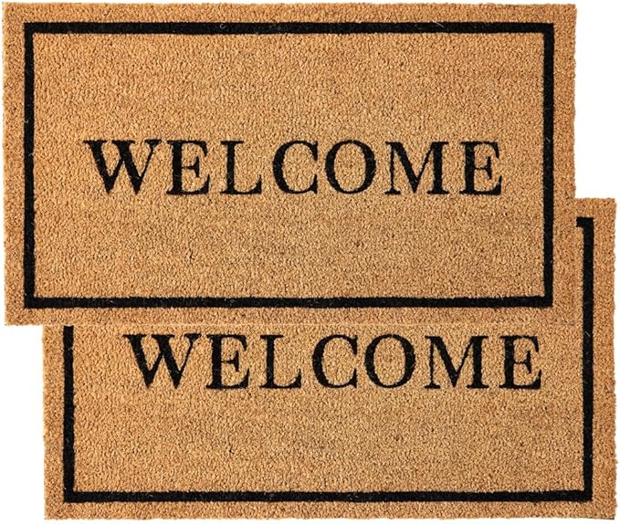 KANKUN Coco Coir Door Mat with Heavy Duty Backing, Welcome Doormat (17" x 30"), Doormat Entrance (Welcome2-2Pack)-Ruum Studio Home