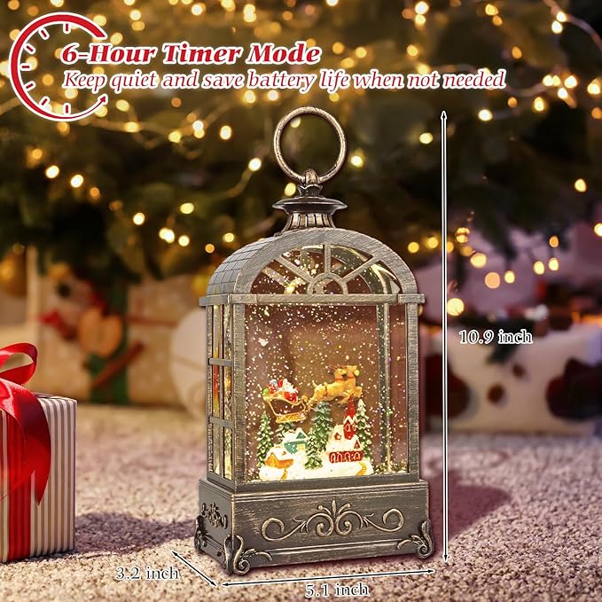 Christmas Snow Globes Lantern,Musical Snow Globes,Christmas Decorations Indoor for Home,Battery Or USB Powered,with 6 Hour Timer,Christmas Lantern for Festival Decoration,Reindeer Vehicle-Ruum Studio Home