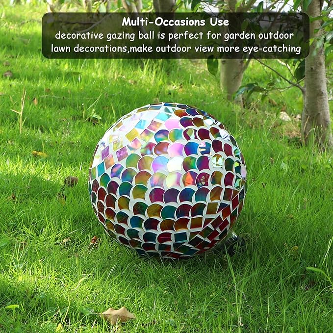 VCUTEKA Gazing Ball, Glass Mosaic Gazing Balls Sphere for Garden Lawn Outdoor Ornament Yard Decorative, 10-Inch-Ruum Studio Home