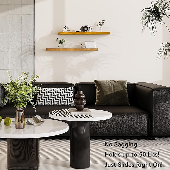 BGMG Wood Floating Shelves for Wall 36 inch Set of 2,Rustic Wooden Wall Mount Shelves for Bathroom Living Room Bedroom Kitchen Farmhouse-36x 6.7 x1.25 inch- Gold Oak-Ruum Studio Home