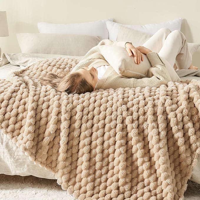 NEWCOSPLAY Super Soft Throw Blanket Brown Premium Silky Flannel Fleece 3D Clouds Stylish Jacquard Lightweight Bed Blanket All Season Use 350GSM (Brown, Throw(50"x60"))-Ruum Studio Home