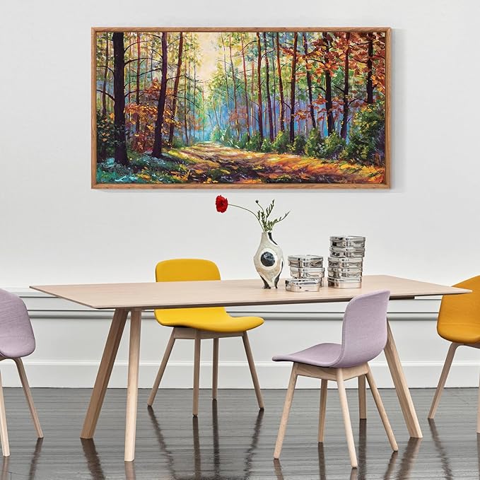 Aurlan Forest Landscape Hand Painted Framed Wall Decor(40"x20"), Large Abstract Birch Tree 3D Textured Oil Painting on Canvas Artwork, Modern Nature Plant Wall Art for Office Living Room Bedroom-Ruum Studio Home