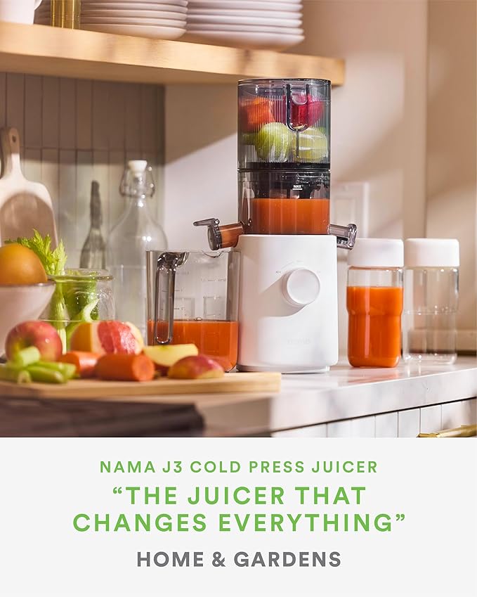 Nama J3 Compact Cold Press Juicer – Space Saving & Self Feeding for Hands-Free Operation – Lightweight, Portable Zero Waste Slow Masticating Juicer – Easy Cleanup & Assembly - White-Ruum Studio Home