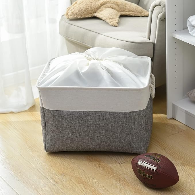 TheWarmHome Storage Bins Baskets for Organizing, 20.5L×15.7W×13.8H 3 Pack Sturdy Fabric Storage Basket W/Handles, Decorative Foldable Storage Baskets for Shelves Closet Nursery Toy (White & Grey)-Ruum Studio Home