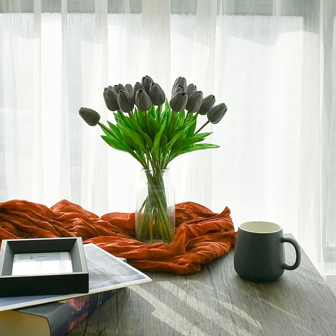Mandy's Artificial Tulips 20 Stems Dark Grey PU Faux Flowers for Wedding Home Decor 13.5 Inch-Ruum Studio Home