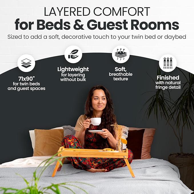 Gold Case Throw Blanket for Bed – 100% Recycled Turkish Cotton Bed Blanket – Decorative Throw Cotton Blankets for Living Room & Bedroom – Woven Twin Blankets - 71x90 - Navy Blue-Ruum Studio Home