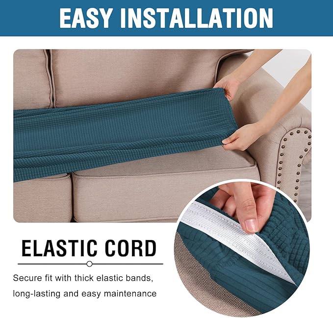 H.VERSAILTEX Super Stretch Individual Seat Cushion Covers Sofa Covers Couch Cushion Covers Slipcover Sets Thick Jacquard Textured Twill Fabric (1 Piece Chair Cushion Cover, Deep Teal)-Ruum Studio Home