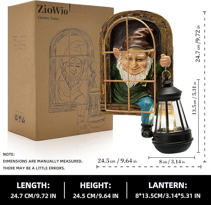 Garden Gnome Decor Outdoor Statue - Gnome With Solar Waterproof Lantern, Whimsical Elf Out The Door Tree Hugger Garden Statues, Home, Fence, Patio, Resin Ornament, Gardening Gift Tree Faces Gnomes-Ruum Studio Home