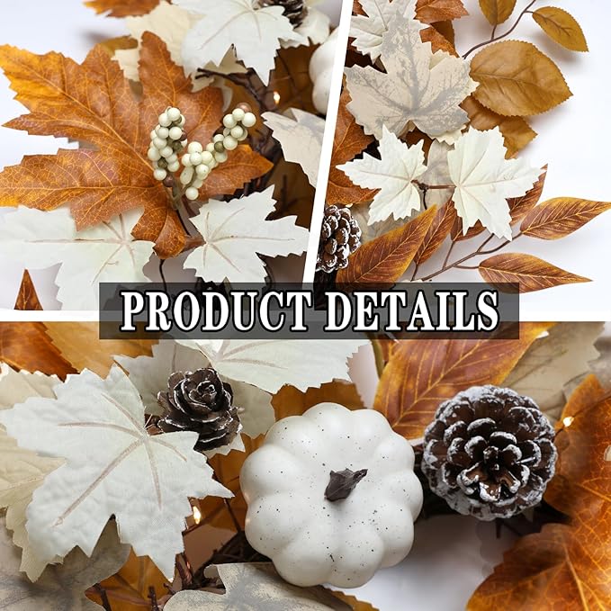 Fall Wreaths for Front Door Outside Autumn Wreath with Lights Berries Pine Cones Fall Decorations for Home Decor Pumpkin Wreath for Farmhouse Holiday Thanksgiving Harvest Halloween Outdoor-Ruum Studio Home