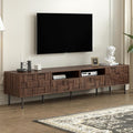 Modern TV Stand for TVs up to 85", Mid-Century Media Console with Checkered Cabinet Doors, Storage Drawers & Open Shelves, Wood Entertainment Center with Metal Legs-Ruum Studio Home