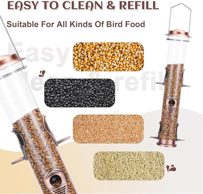 MIXXIDEA Metal Tube Bird Feeders for Outdoors - 6 Ports Hanging Feeder Attracts Wild Birds in Your Lawn, Garden, Balcony - Antique Copper - 1 Pack-Ruum Studio Home