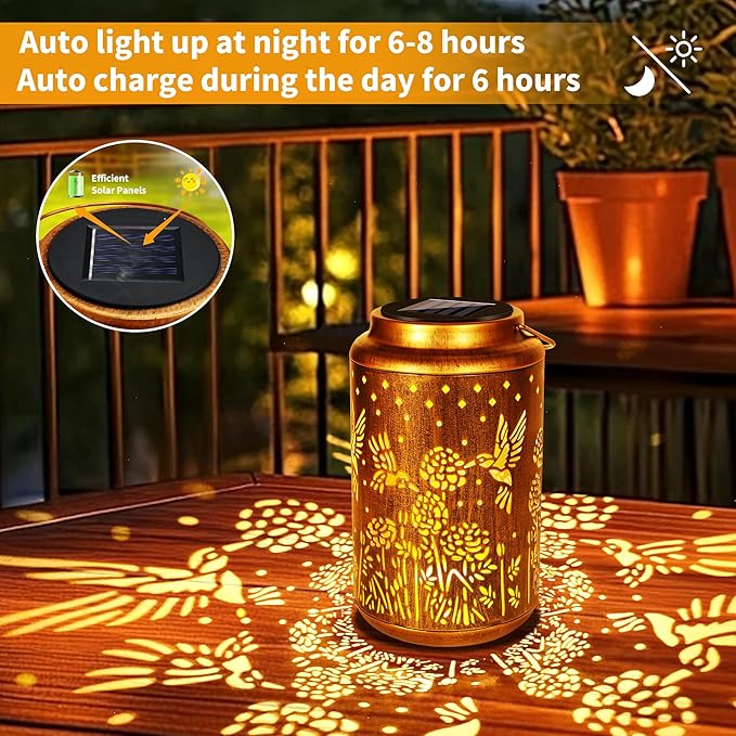 Brizled Hummingbird Solar Lanterns Outdoor, Decorative Mothers Day Gifts for Women Mom Grandma, Waterproof Hanging Solar Lights LED Lanterns for Garden Patio Courtyard Path Tabletop Porch Balcony Decr-Ruum Studio Home