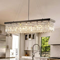 8 Light Modern Crystal Chandelier for Dining Room,Rectangular Rectangle Raindrop Crystal Light Fixture,Height Adjustable for Kitchen Island L40''xW10''xH10''-Ruum Studio Home