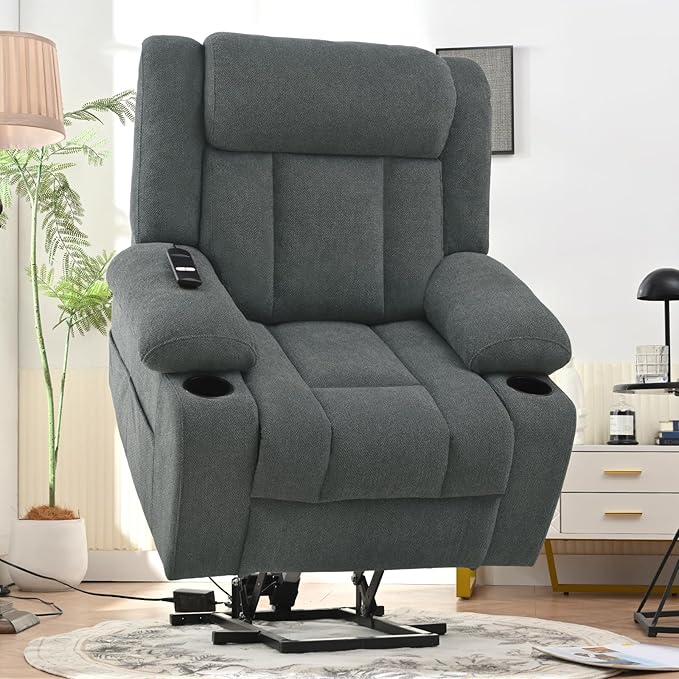 Oversize Power Lift Recliner Chair for Big and Tall with Extended Footrest, Large Electric Lift Chairs, 400lbs Capacity, Remote Control, Cup Holders & Side Pockets-Ruum Studio Home