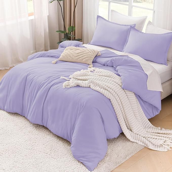 Litanika Lavender Purple Comforter Full Size, 3 Pieces Lightweight Solid Bedding Comforter Set, All Season Fluffy Bed Set (79x90In Comforter & 2 Pillowcases)-Ruum Studio Home