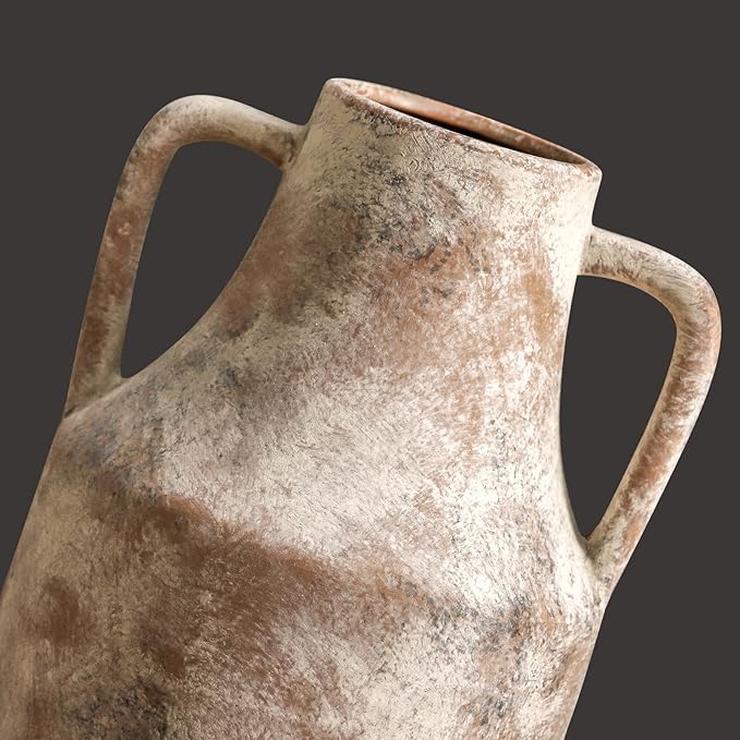 Mitt&Ditt Ceramic Flower Vase with Handles, 11 inch Tall Vase for Centerpieces, Large Decorative Terracotta Vases, Farmhouse Rustic Vases for Home Decor, Living Room, Table, Neutral-Ruum Studio Home