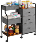 Baby Diaper Caddy Organizer and Storage - 3 Tier Rolling Cart with Dividers and Drawers, Easy To Assemble, Mobile Utility Cart with Wheels for Nursery, Bedroom, Changing Table & Crib-Ruum Studio Home