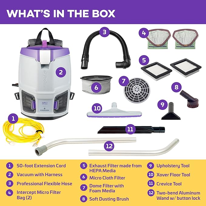ProTeam GoFit 3 Commercial Backpack Vacuum with Xover Multi-Surface Two-Piece Wand Took Kit, 3 qt, Corded-Ruum Studio Home