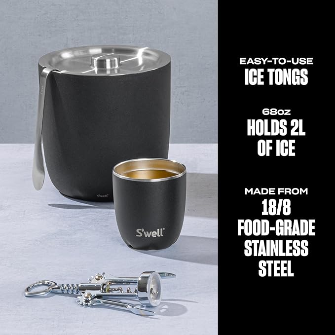 S'well Ice Bucket with Tongs, 68oz, Onyx-Ruum Studio Home