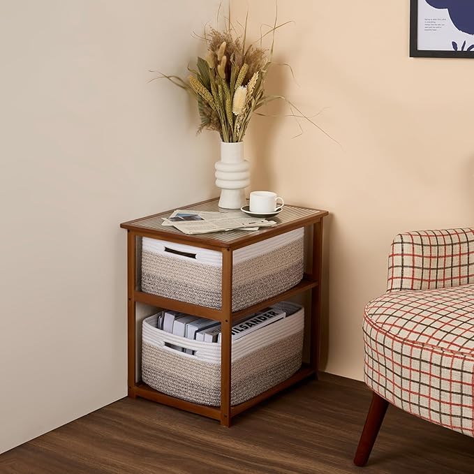 Large Storage Baskets for Shelves, Closet Organizers Bins for Clothes Blanket Towels, Baby Nursery, Toy Baskets Box, Woven Rope Baskets, 17 x 13 x 7.5”, 2 Packs Gradient Brown-Ruum Studio Home
