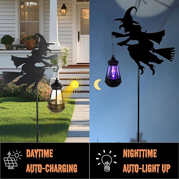 Fairy Garden Accessories Lawn Ornaments 1 Pair - Solar Lights Halloween Decorations Outdoor Garden Statue, Metal Stakes Decorative Figurines for Yard Decor, Patio (Witch)-Ruum Studio Home