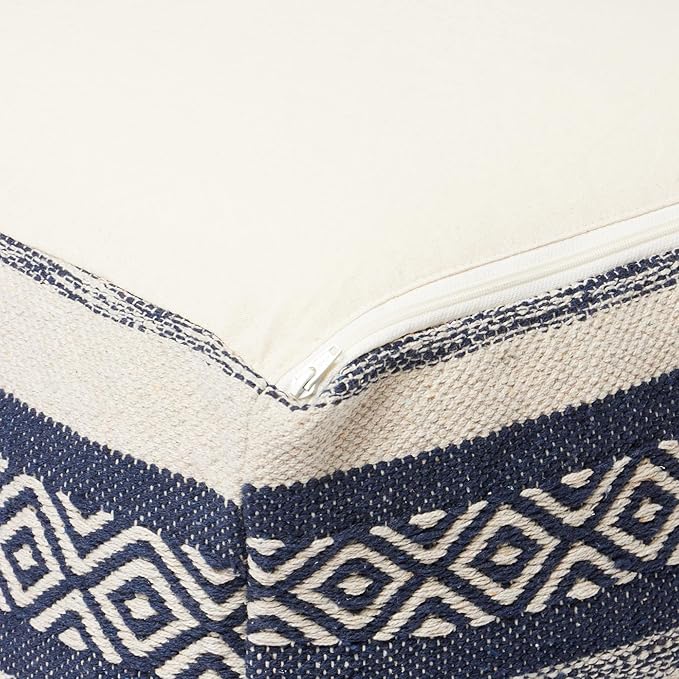 REDEARTH · Tufted Pouf Ottoman with Filler Textured Storage Cube Bean Bag Pouffe Footrest for Living Room, Bedroom, Nursery, Home Decor; 100% Cotton (17.5"X17.5"X17.5", Indigo Impressions)-Ruum Studio Home