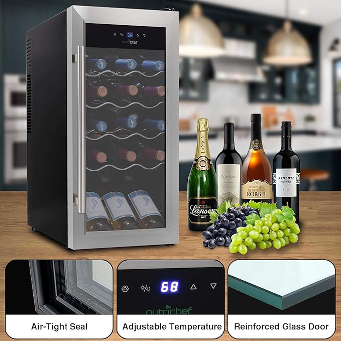 NutriChef PKCWC18 Slim Wine Fridge 18 Bottle Mini Beverage Chiller Adjustable Temp Control, 30x13x17 IN, Black-Ruum Studio Home
