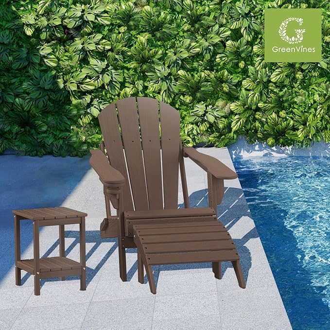GREENVINES Adirondack-Ottoman | Wood Grain | HDPE Plastic | Outdoor Footrest | All Weather | Foot Rest | Foot Stool | Dark Brown | for Adirondack Chair-Ruum Studio Home