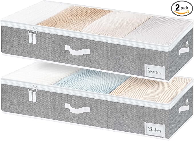 StorageWorks Extra Large Under Bed Storage Containers with Handles and Label Holder, 2 Pack Ultra-thick Fabric Underbed Bins, Closet Organizer for Clothes, Blankets, Sweater-Ruum Studio Home