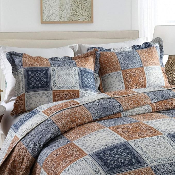 NEWLAKE Quilt Bedspread Sets-Color Block Pattern Reversible Coverlet Set,Queen Size-Ruum Studio Home