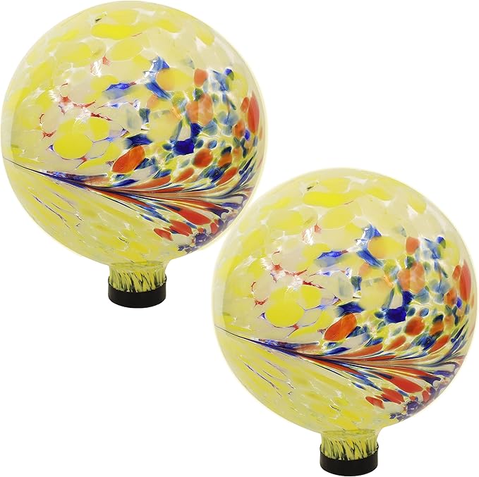 Sunnydaze 10-Inch Gazing Ball for Garden - Glass Gazing Globe for Outside - Garden Orb Yard Decor - Bright Summer Burst - Set of 2-Ruum Studio Home
