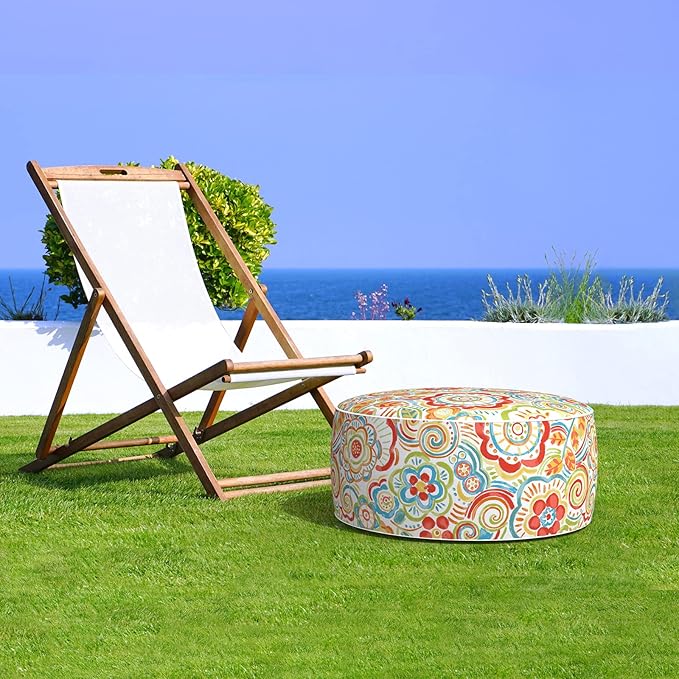 LVTXIII Indoor/Outdoor Inflatable Ottoman, All Weather Round Footrest Stool D21”x H9”, Portable for Patio Garden Camping or Home-Flower Multi-Ruum Studio Home