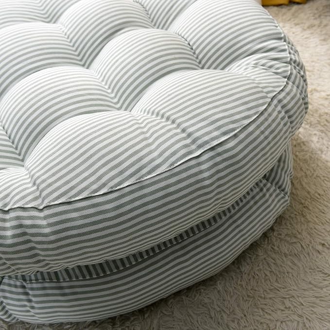 Tiita Stripe Patio Seat Cushions 22"x22" Round Chair Pads Home Floor Cushion Window Pad Set of 2 Throw Pillows Indoor/Outdoor, Green-Ruum Studio Home