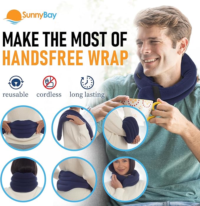 SunnyBay XL Microwave Heating Pad, Microwavable Heated Neck and Shoulder Wrap, Hands-Free Weighted Moist Hot or Cool Pack, Soft Fleece Cover and Flaxseed Filling, 30 Inch Extra-Long Length, Navy-Ruum Studio Home