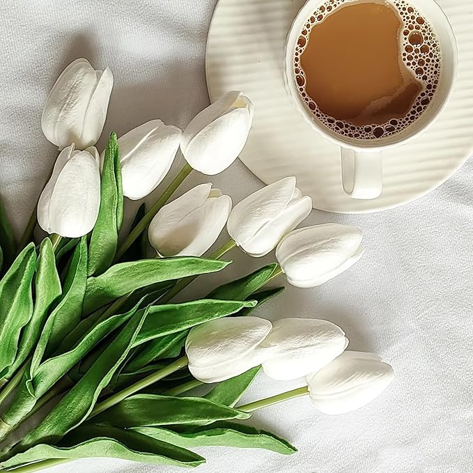 20pcs White Artificial Tulip Fake Flower 12.9 Inch Spring Mother's Day Easter Gift for Home Kitchen Wedding Decoration-Ruum Studio Home