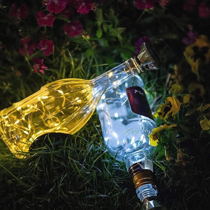 Upgraded 12 Pack Diamond Solar Wine Bottle Lights, 20 LEDs Waterproof Copper Light, Bottle Light Fairy Cork String Lights for Yard Patio Decor, DIY Birthday Gift for Mom Grandma Friend(3 Colors)-Ruum Studio Home