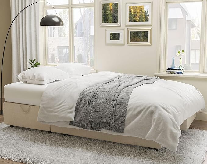 VanAcc Sleeper Sofa, Sofa Bed- 2 in 1 Pull Out Couch Bed with Storage Chaise for Living Room, Comfy Sleeper Couch, Beige Chenille-Ruum Studio Home