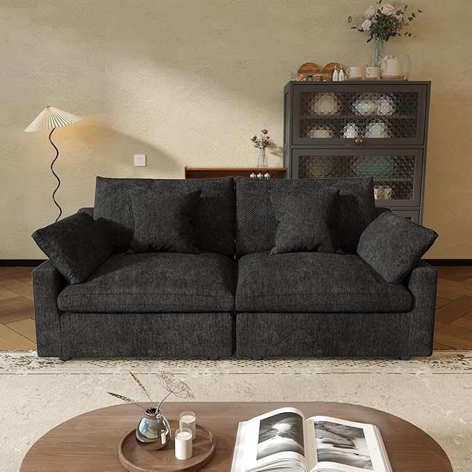 JACH Sectional Couches for Living Room, Cloud Sectional Couch with Deep Seat, Down Filled Modular Sofa, Covers Removeable & Washable, Love Seat Sofas Furniture for Living Room, Black-Ruum Studio Home