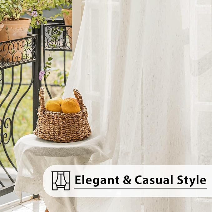 FMFUNCTEX Linen Sheer Curtains for Living Room, Beige Curtains 96 inches Long for Bedroom, Natural Flax Blend Window Draperies for Farmhouse Curtain, Rod Pocket 2 Panels-Ruum Studio Home