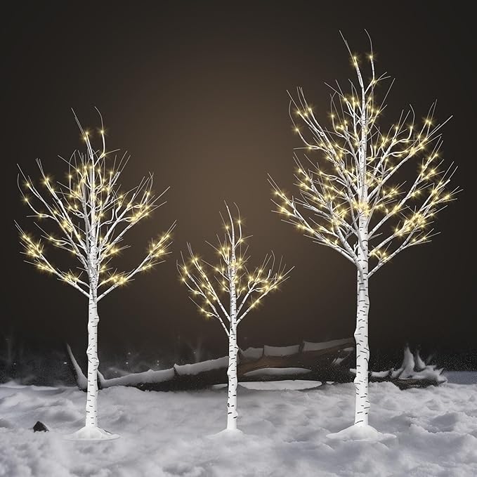 Outdoor Christmas Decorations Lighted Birch Tree Set of 3, LED Warm White 4, 6 and 8 Feet, for Indoor Christmas Decor, Party, Garden, Yard, Wedding, Holiday-Ruum Studio Home