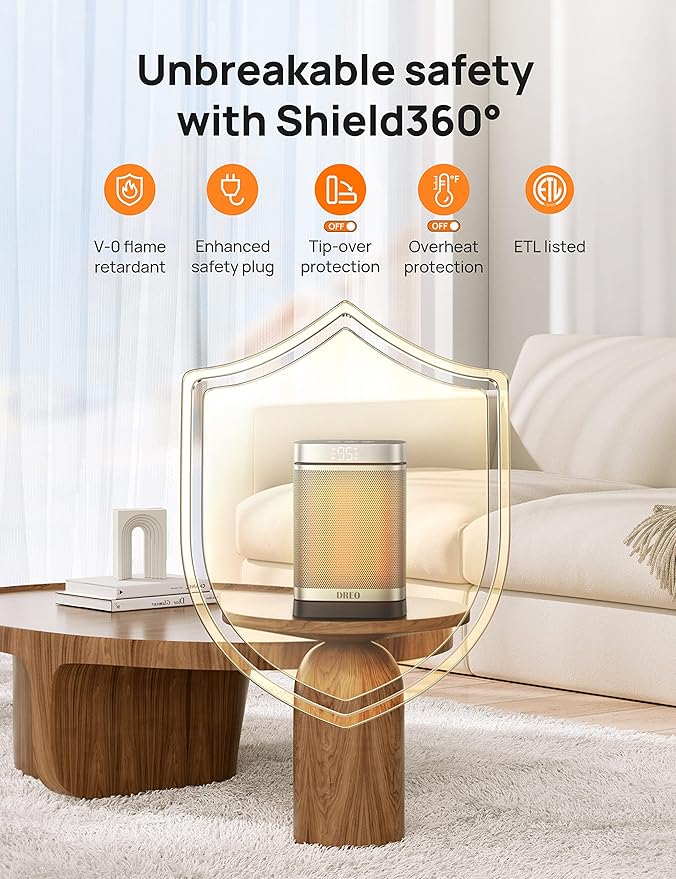 Dreo Space Heater, 1500W Portable Electric Heaters for Indoor Use, PTC Ceramic Heater for Office with Remote, Thermostat, 70°Oscillation, 12H Timer, 5 Modes, Safe Quiet Room Heater for Bedroom-Ruum Studio Home