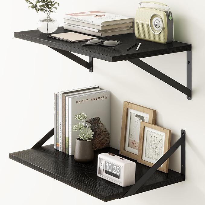 Fun Memories 20 Inch Floating Shelves for Wall, Black Bathroom Shelves Set of 2, 12 Inch Deep Wall Shelf for Bedroom, Kitchen, Large Home Decor Shelves Farmhouse Storage Shelf-Ruum Studio Home