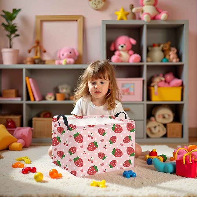 HIYAGON Rectangular Baby Girl Basket Kids Baby Storage Basket Toy Storage Bin Organizer Box Room Decor(Strawberry)-Ruum Studio Home