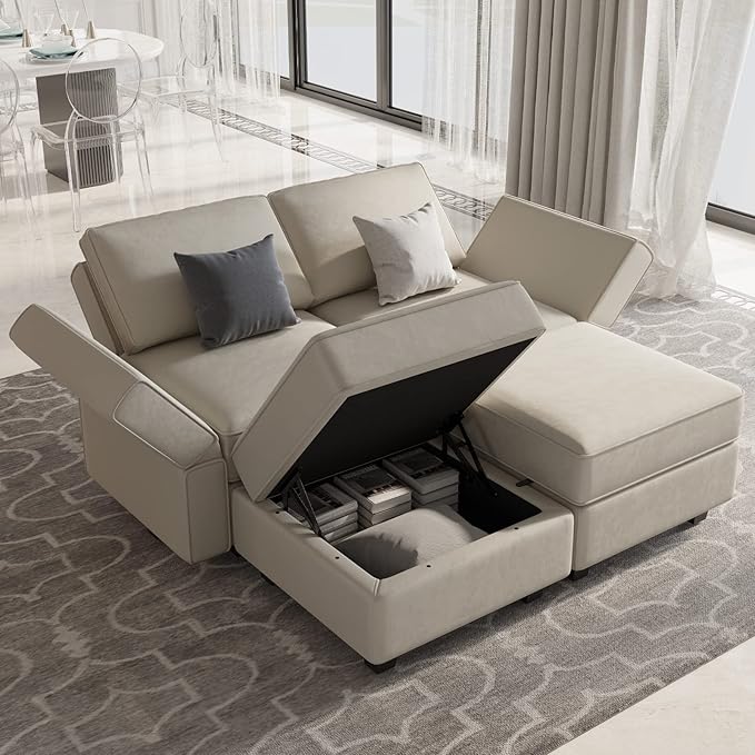 Belffin Modular Sectional Sofa with Reversible Chaise L Shaped Couch with Ottoman Modular Sofa Couch with Storage Grey-Ruum Studio Home