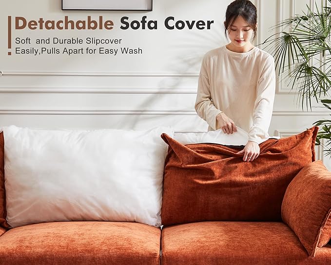 102.6" Modular Sectional Sofa, Oversized 3-Seater Terracotta Orange Couch with Removable Chenille Fabric Cover, Deep Seat & High Backrest for Living Room, Office & Apartment-Ruum Studio Home