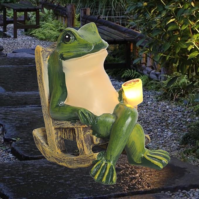 Miniature Frog Garden Statue Solar Light Outdoor Decor Frog Figurine for Outdoor Indoor Home Lawn Yard Balcony Porch Patio for Women Mom Grandma 3.74"x2.75"x3.93"-Ruum Studio Home