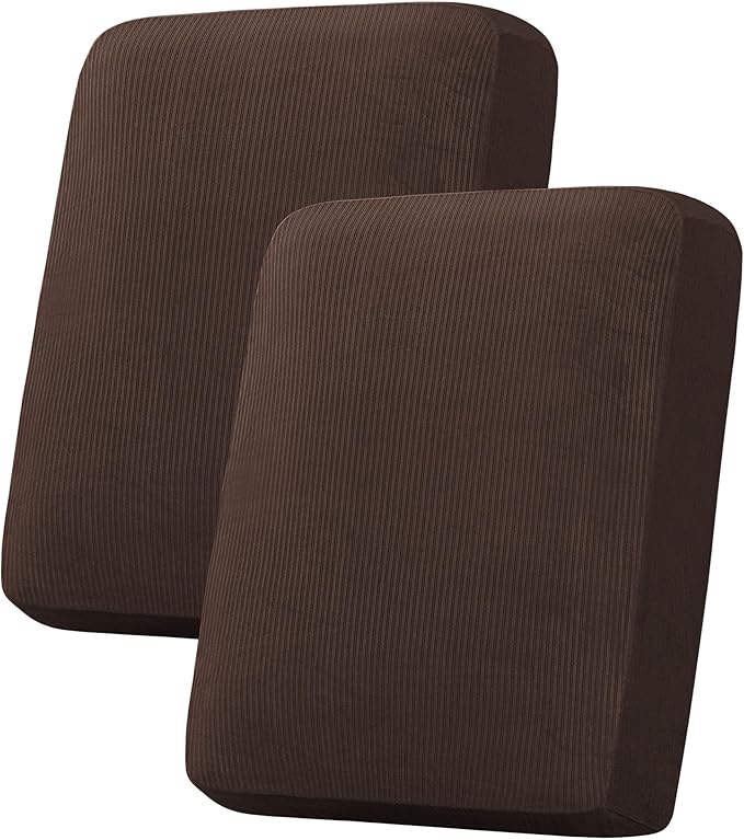 H.VERSAILTEX Velvet Stretch Couch Cushion Cover Plush Cushion Slipcover for Chair Loveseat Sofa Cushion Furniture Protector Seat Cushion Sofa Cover (2 Piece Medium Sofa Cushion Covers, Brown Striped)-Ruum Studio Home