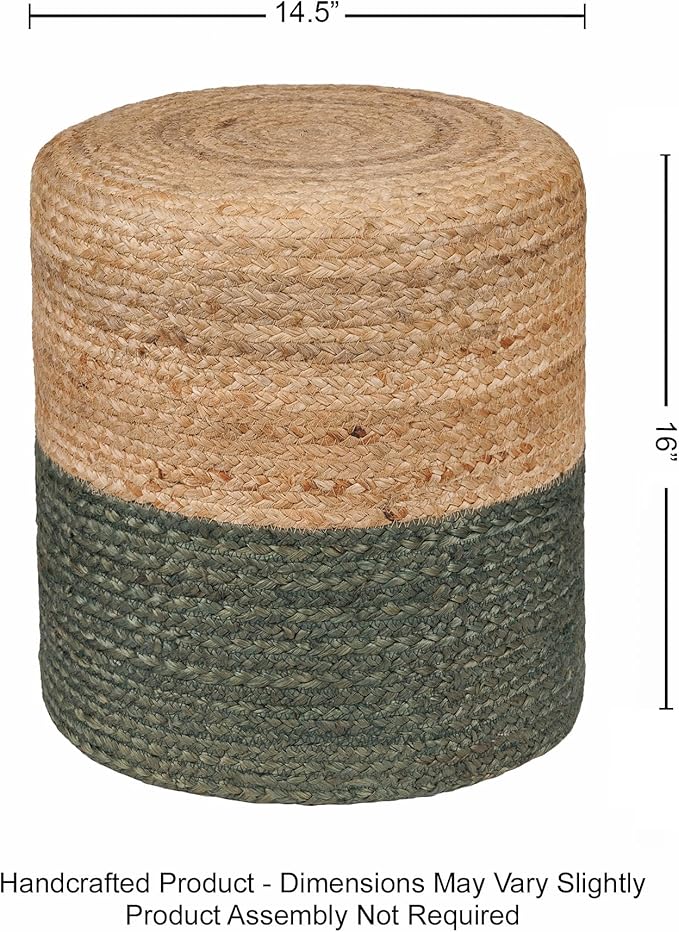 REDEARTH · Cylindrical Pouf Foot Stool Ottoman - Jute Braided Pouffe Poof Accent Sitting Footrest for The Living Room, Bedroom, Nursery, Patio, Lounge & Other Rooms (14.5”x14.5”x16”; Natural Olive)-Ruum Studio Home